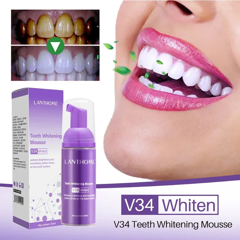 50ml V34 Mousse Toothpaste Teeth Whitening Removing Yellow Teeth Cleaning Tooth