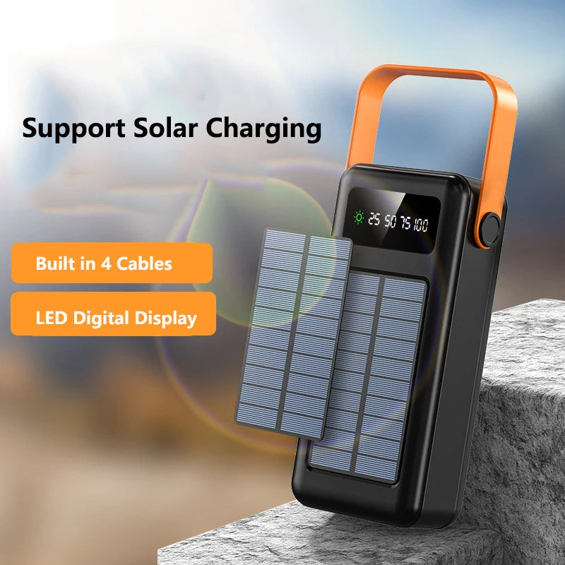 50000mAh Solar Power Bank Built in Cable Portable Charger External Battery Pack Powerbank 50000 For iPhone Xiaomi Samsung Huawei