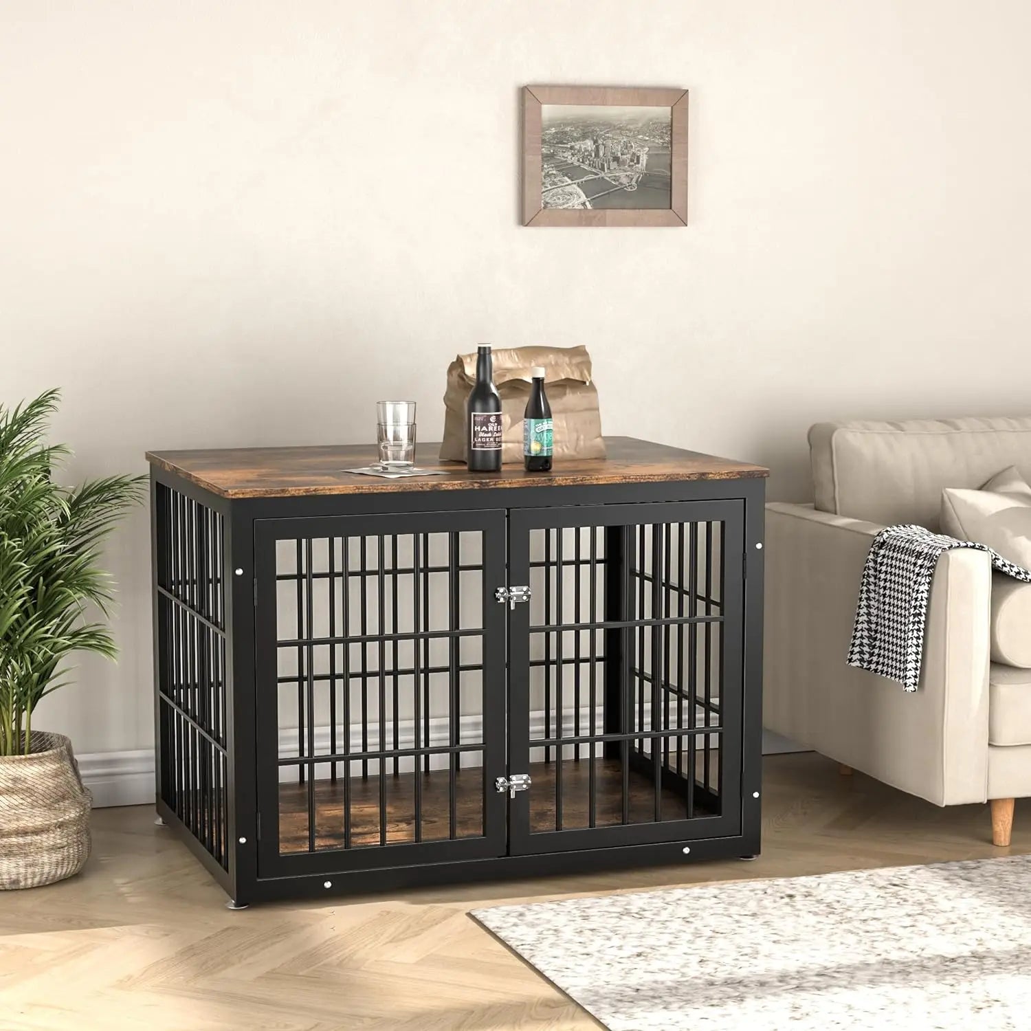 Heavy Duty Dog Crate Furniture for Large and Medium Dogs, Decorative Pet House End Table, Wooden Cage Kennel Furniture Indoor