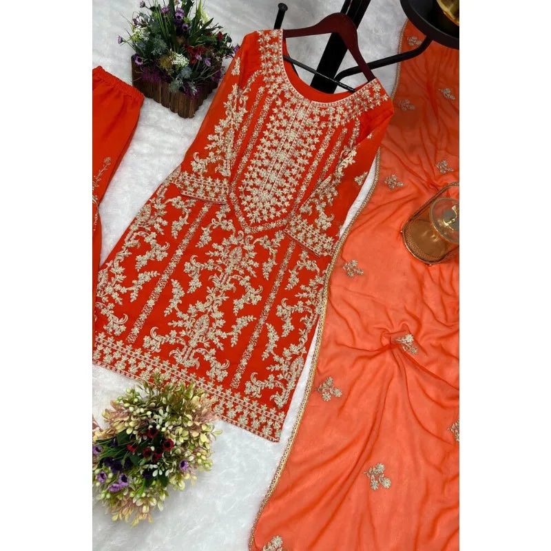 Orange Salwar Kameez Pakistan Indian Wedding Party Dress Polaroid Suit Salad