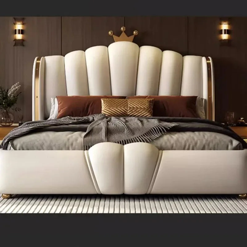 Bed King Size Cheap Cute Modern Queen Bed White Faux Leather Camas Matrimonial Bedroom Furniture