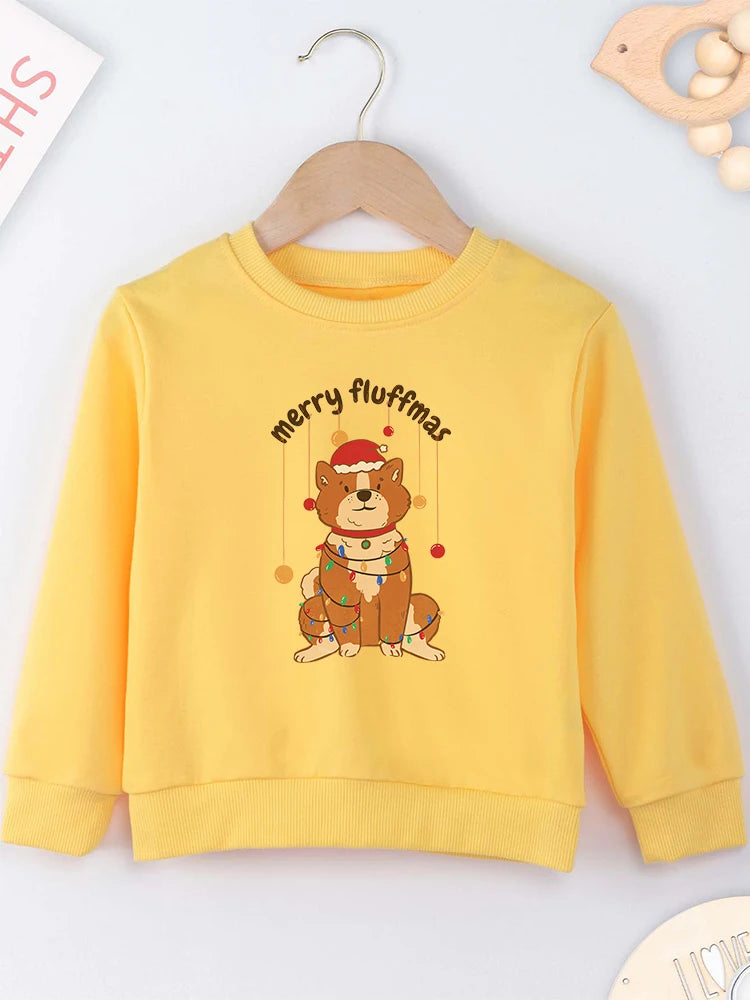 Cartoon Christmas Sweatshirt for Kids Cute Dog Print Happy Festival Boy Girl Clothes