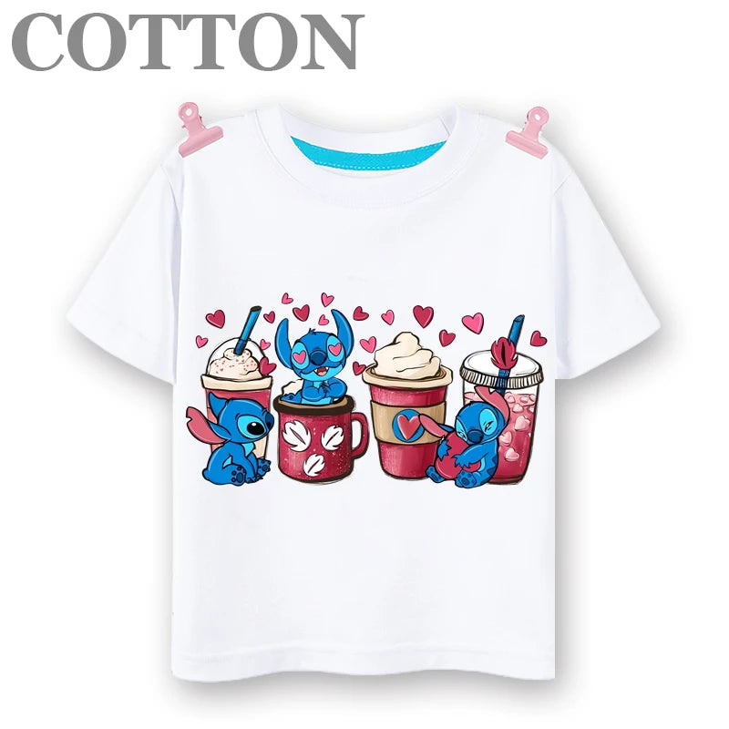 Cartoon Casual T-shirts Round Neck Short Sleeve Print Pattern