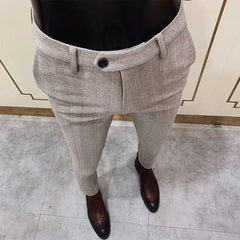 Autumn Winter Thickened Woolen Suit Pant High Quality Men Business Slim Striped Trousers Formal Wear Office Social Dress Pants