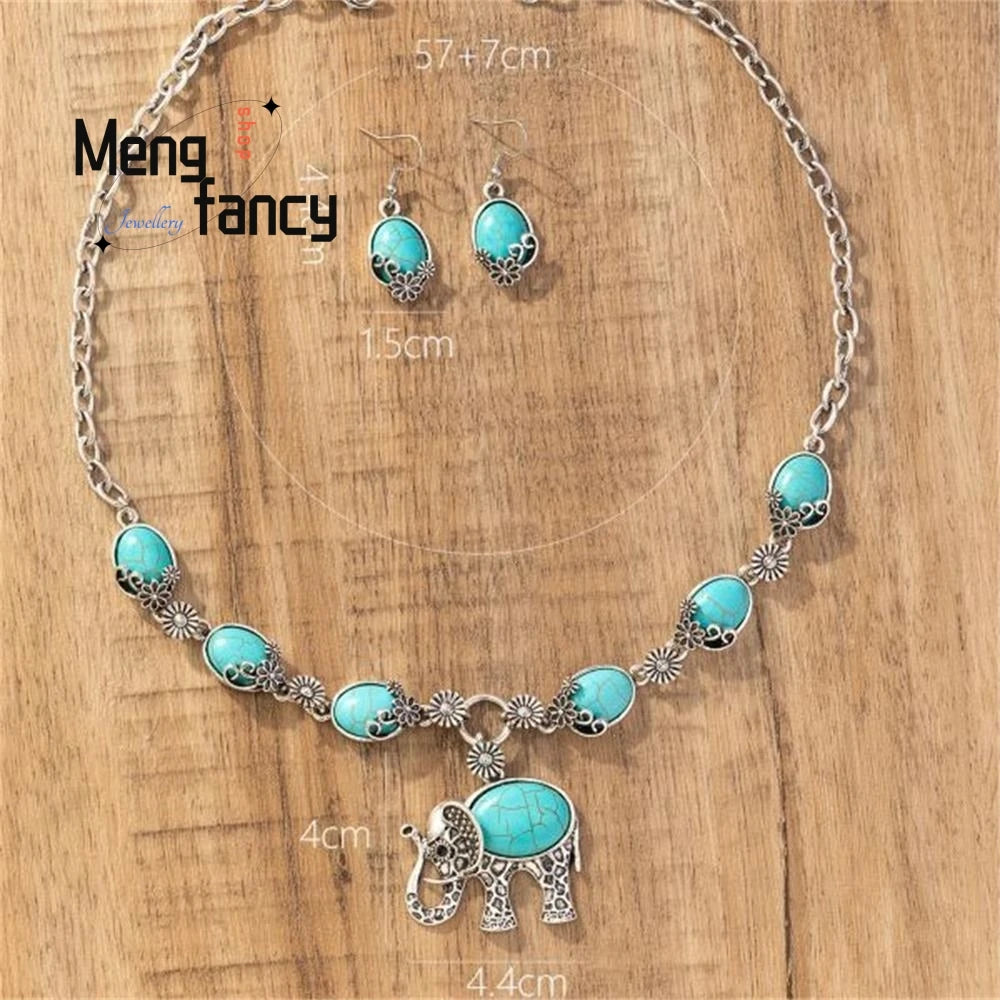 Jewellery Vintage Fashion Elegant  Exquisite Turquoise Pendant Necklace Earrings Holiday Gift