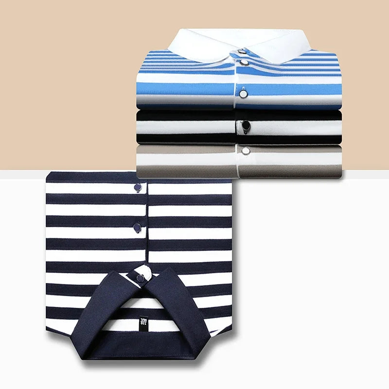 Men's New Striped Cotton Business Casual Short sleeved POLO Shirt