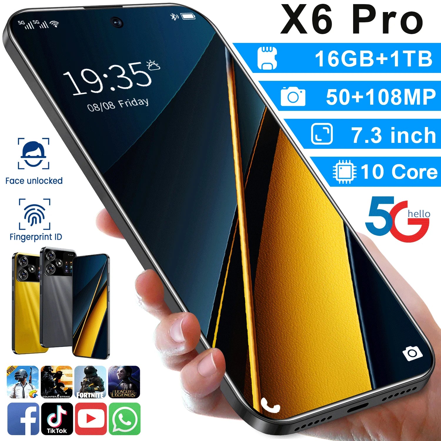 Original Pooc X6 Pro Smartphone Global Version 16G+1TB 4G/5G Dual Sim Card Cellphone