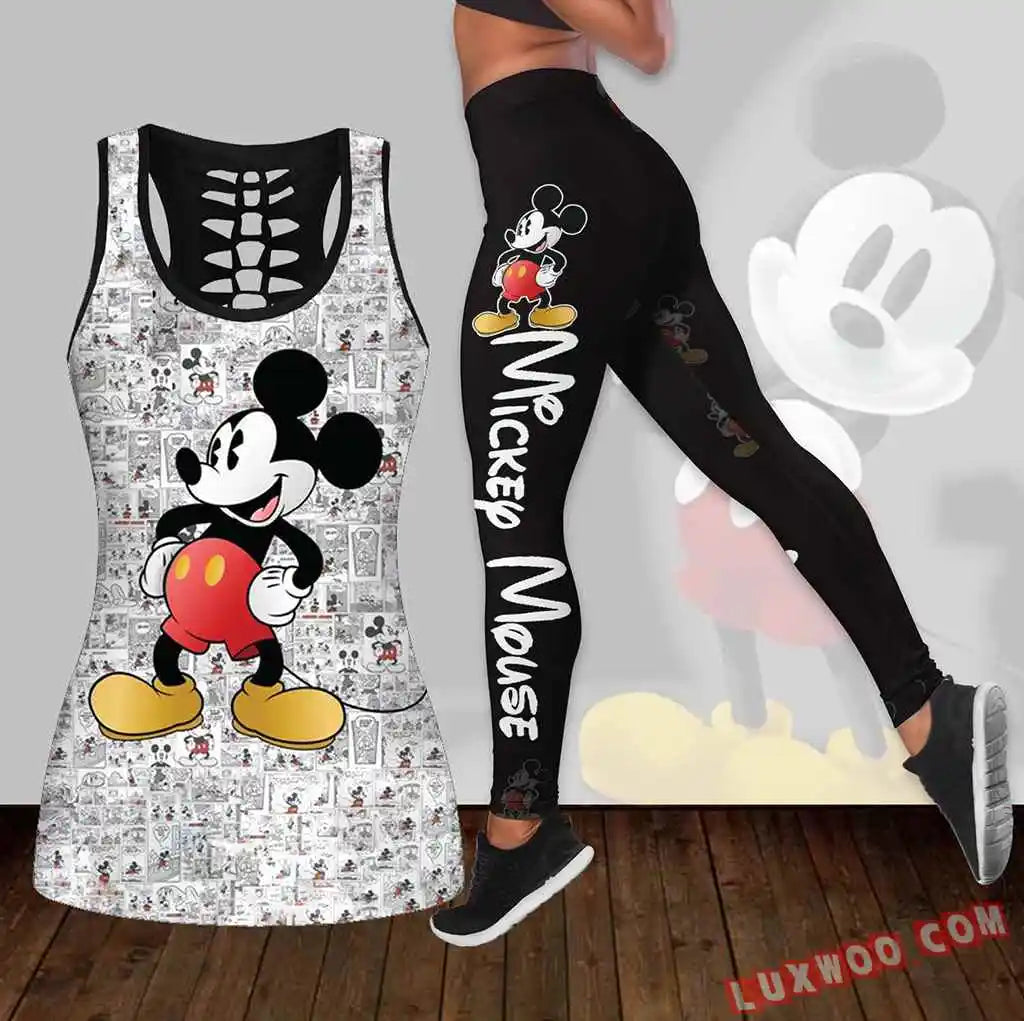 Disney Stitch Women's Hollow Tanktop Leggings Yoga Set Summer Fitness Leggings Tracksuit