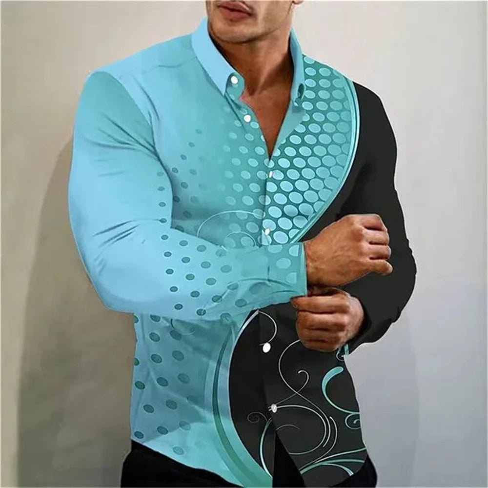 New Men's Shirt Summer Casual Party Multicolor Print Fashion Shirt Men's Long Sleeve Lapel