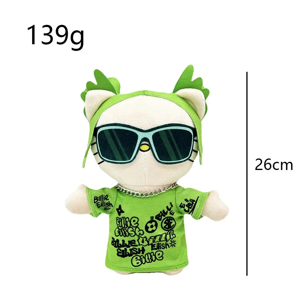 Hello Kitty Billie Eilish Green Sunglasses Fashion Boy Plush Doll Character Toys Cute Kids Boy Girl Birthday New Year Gifts