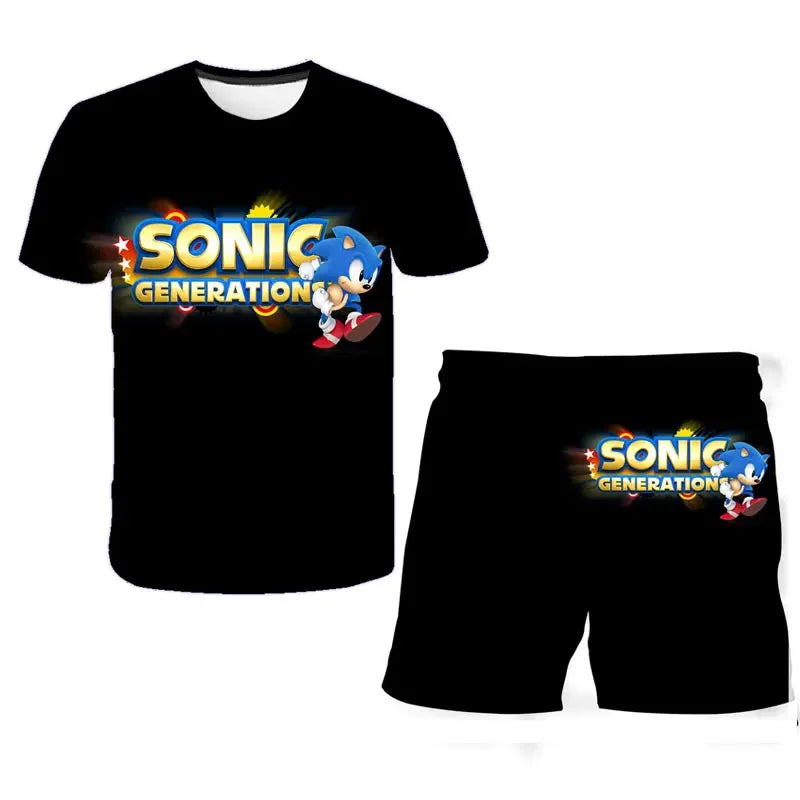 T Shirt suit Summer boys and girls sonic 3d Print Children Short-sleeved T-shirts Pattern suit