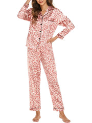 Women s Soft Button Down Pajama Sets Striped Satin Pajama Set 2-Piece Sleepwear Loungewear