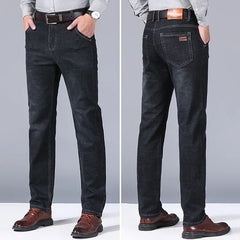 Men Simple Narrow Leg Business Work Jeans Soft Fabric Vintage Wash Skinny Denim Trousers