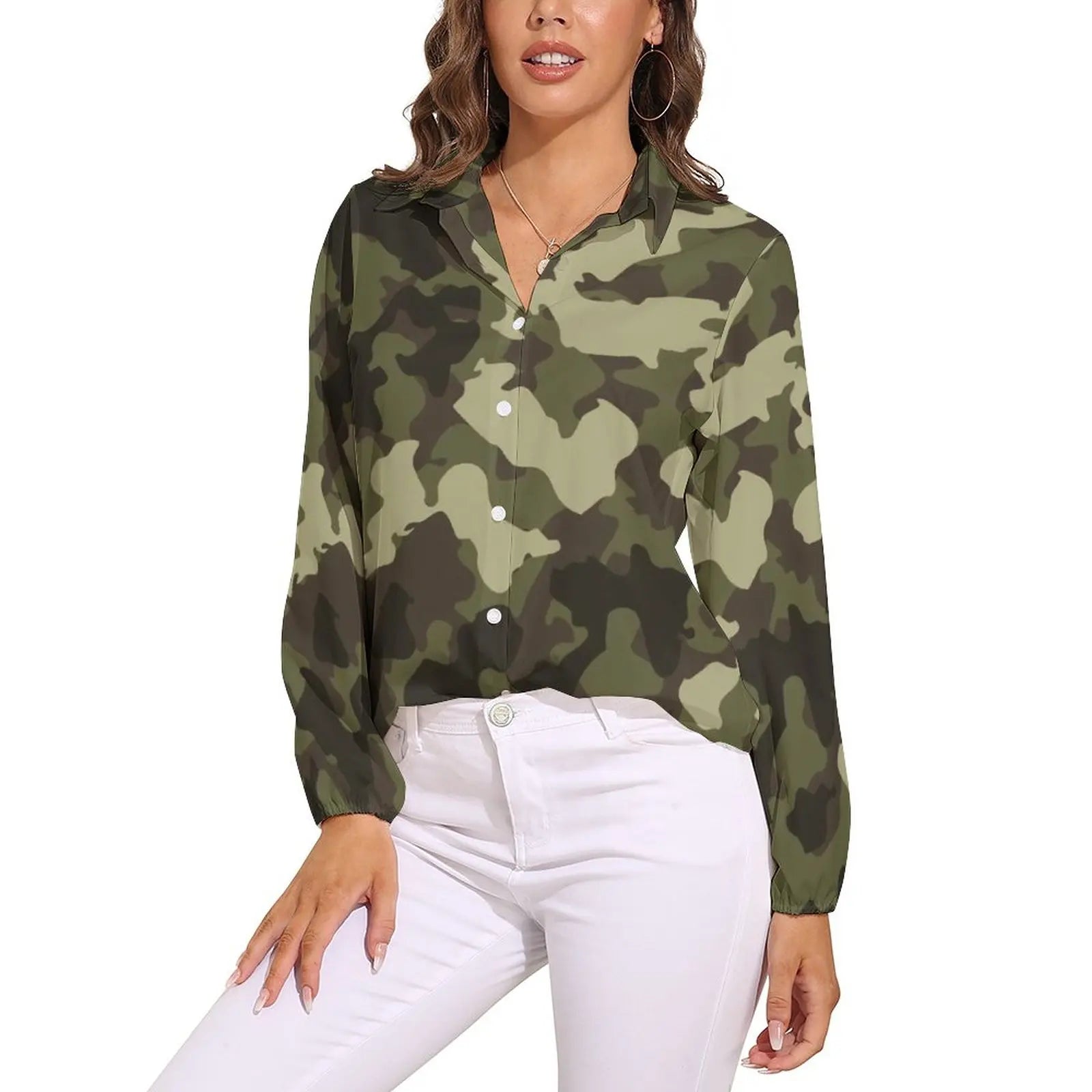 Orange And Green Camo Blouse Army Vector Camouflage Funny Print Blouses Womens Long Sleeve Shirt Summer Oversized Clothing