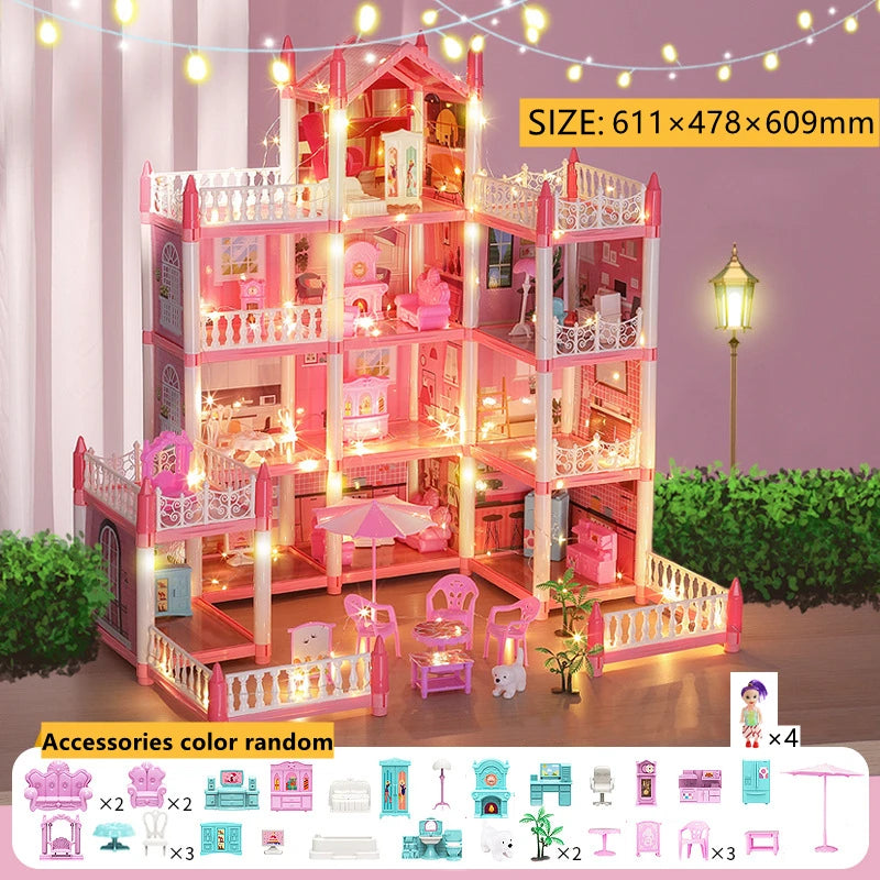 3d Assembly Diy Doll House Miniature Model Doll House Accessories Villa Princess Castle Led Lights