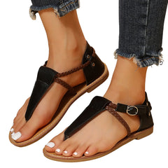 Female Sandals Fashion Summer Solid Color Buckle Flat Bottom Sandals