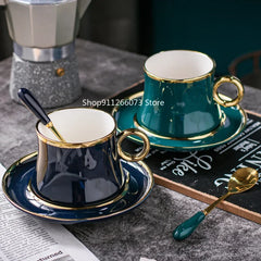 European-Style Small Luxury Simple Gold Foil Ceramic Coffee Mug Set