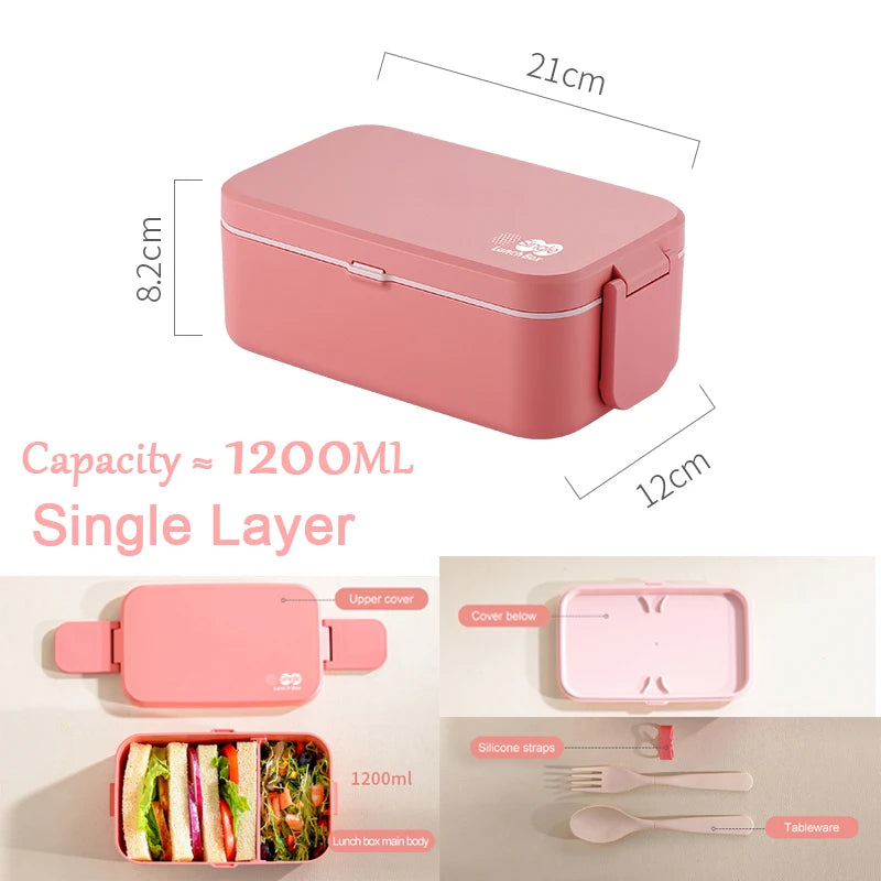 Portable Lunch Box Bamboo Fiber 3in1 Double Layer Bento BOX Microwave Spoon Fork Women Girl School Kid Picnic Lunch Box