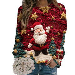 Women's Christmas Santa Claus Print Sweatshirt Casual Long Sleeve Crew Neck Sweatshirt