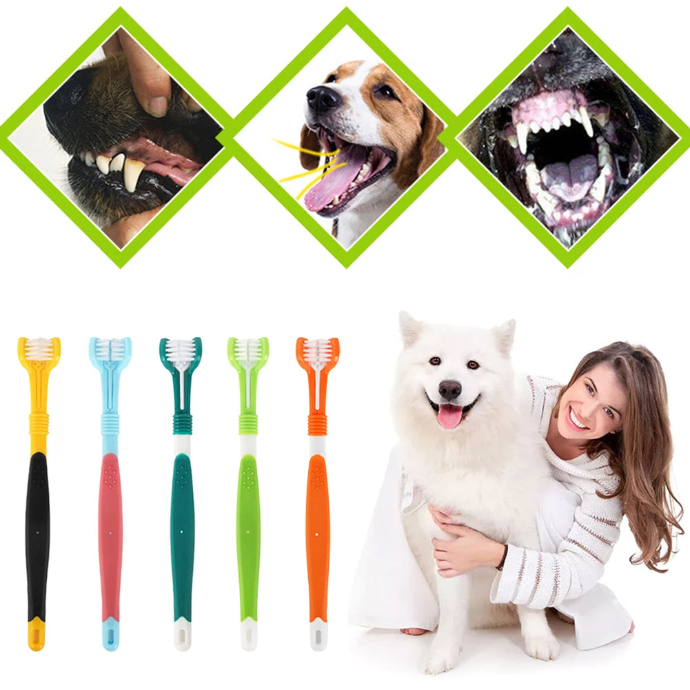 Three Sided Pet Toothbrush Three-Head Multi-angle Toothbrush