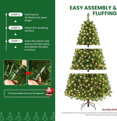 7.5ft Prelit Premium Artificial Hinged Christmas Tree with Pre-lit 350 Warm White Lights, 998 Branch Tips and Foldable