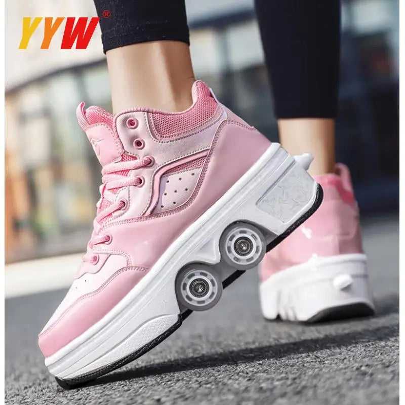 Portable Deformation Roller Skate Shoes Parkour Roller Shoes Sneakers