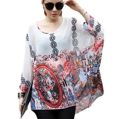 Women New Striped Print Summer Tops Tees Batwing Sleeve Casual Chiffon Blouses