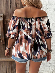 Plus Size Summer Elegant Shirt Off the Shoulder Casual Fashion Vacation Tops Female Curve Clothing