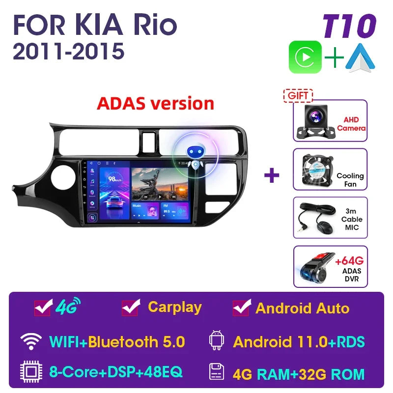 JMCQ 9" Android 11 2DIN 4G+WiFi DSP Car Radio Multimedia Video Player For KIA RIO K3 PRIDE 2011-2015 Navigation GPS 2din Carplay