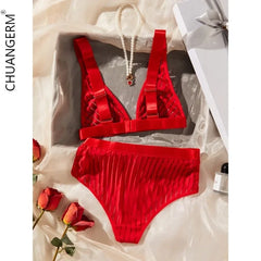 CHUANGERM Erotic Female Underwear Stripe  Outfits Lingerie Color Matching Onlyfans Panties