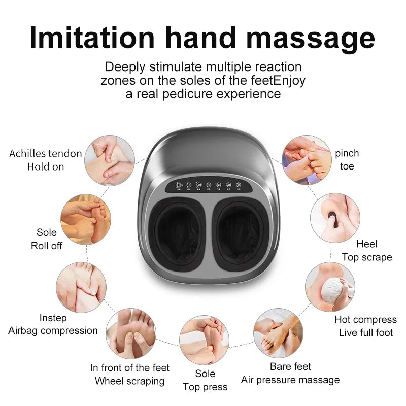 Electric Foot Massager Heating Therapy Shiatsu Deep Kneading Roller Air Bag Massage Machine