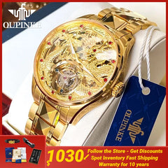 OUPINKE Tourbillon Automatic Men's Watch Skeleton Gold Watch