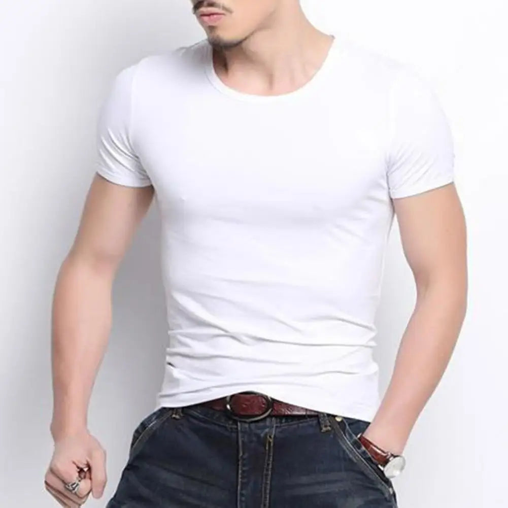 Men's Summer T-Shirt Cotton O-Neck V Neck Solid Color Short Sleeve T-shirt