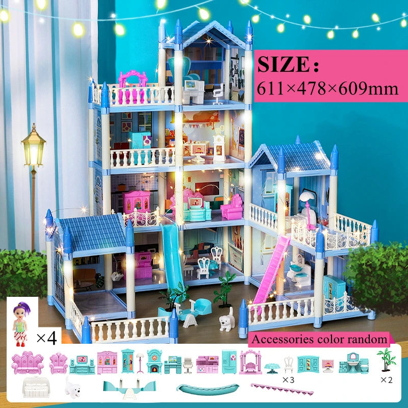 3d Assembly Diy Doll House Miniature Model Doll House Accessories Villa Princess Castle Led Lights