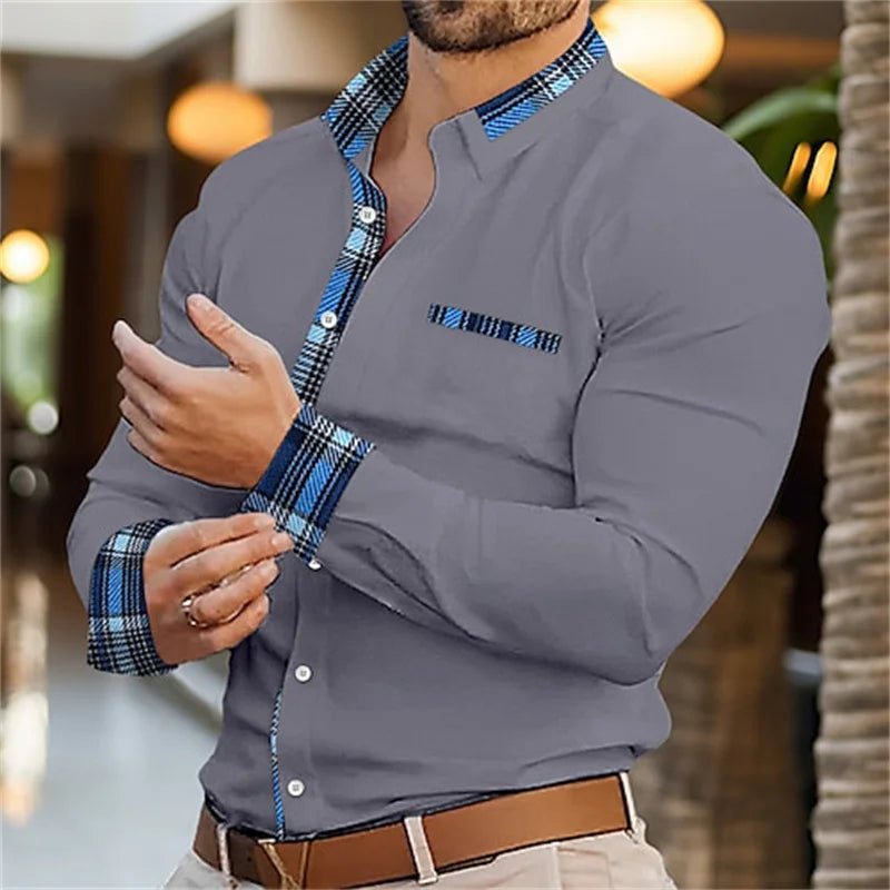 Classic business men's shirt casual breathable solid color long sleeved shirt daily street fashion wearing men's top