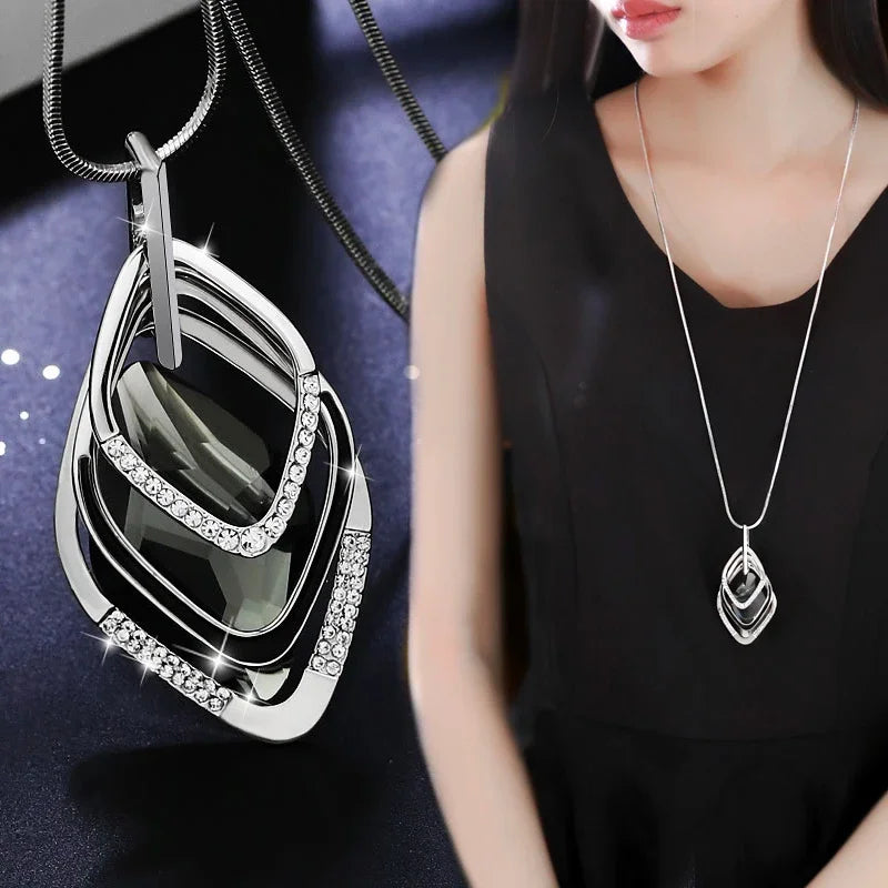 Snowflake Zircon Long Chain for Women Fashion Silver Color Crystal Maxi Necklaces & Pendants