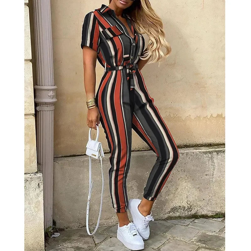 Women's Monochromatic Belt Workwear Jumpsuit