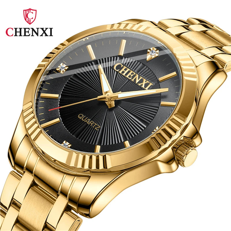 Stainless Steel Unique Golden Woman Men Business Quartz Wristwatch