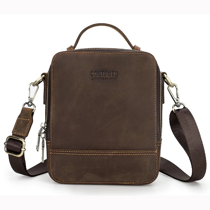 Creazy Horse Leather Shoulder Bag Men Casual Crossbody s Mini Travel Handbag High Quality Male Messenger Phone