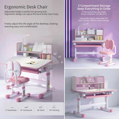 Kids Desk and Chair Set Height Adjustable, Ergonomic Children School Writing Study Table