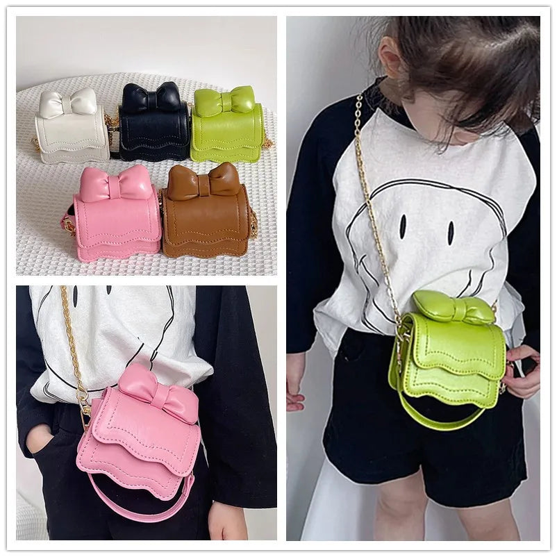 Cute Bowknot Girls Chain Crossbody Bag Pu Leather Children's Shoulder Bag