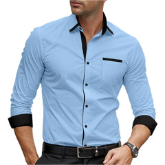 Classic business men's shirt casual breathable solid color long sleeved shirt daily street fashion wearing men's top