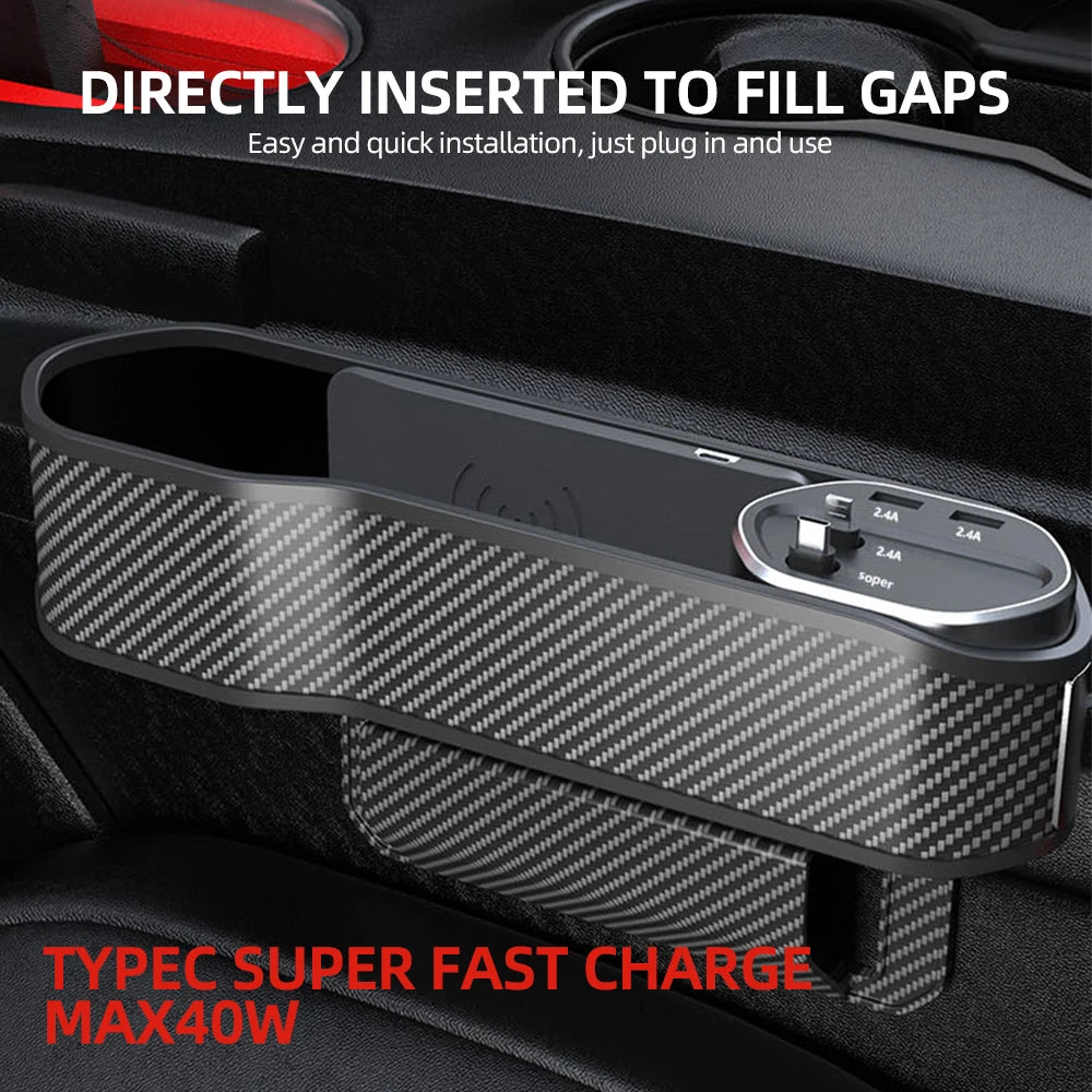 Car Seat Gap Storage Box With Cup Holder Super Fast Charge Organizer Seat