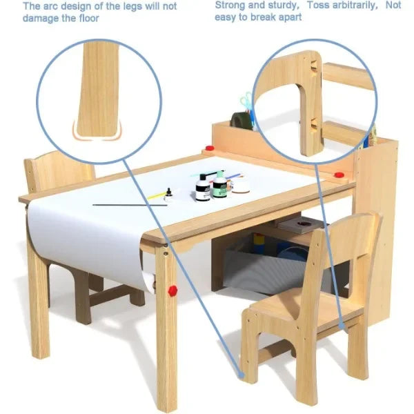 GDLF Kids Art Table and 2 Chairs, Wooden Drawing Desk, Activity & Crafts, Children's Furniture