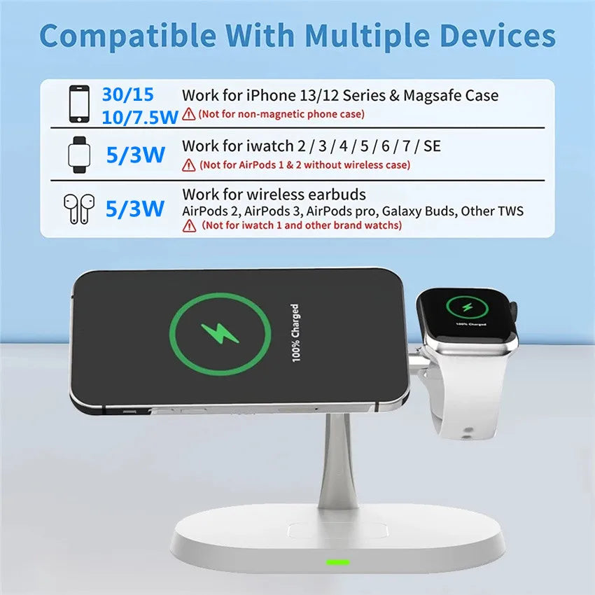 3 in 1 30W Magnetic Wireless Charger Stand Macsafe For iPhone