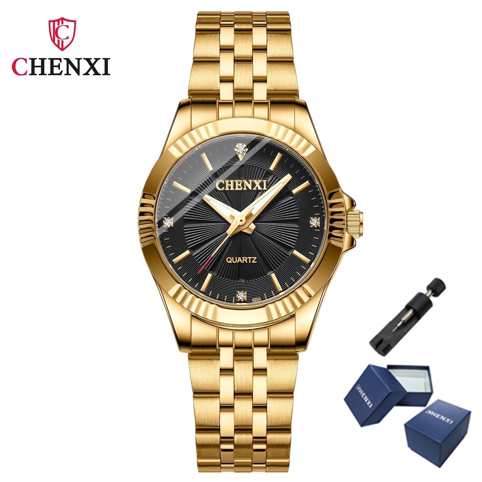 Stainless Steel Unique Golden Woman Men Business Quartz Wristwatch