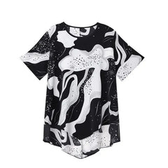 Female Casual Korean Printed Irregular T-shirt