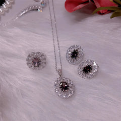 Women Jewelry Sets Purple Zirconia Fine Costume Wedding Earrings Rings Pendant Bracelets Necklace