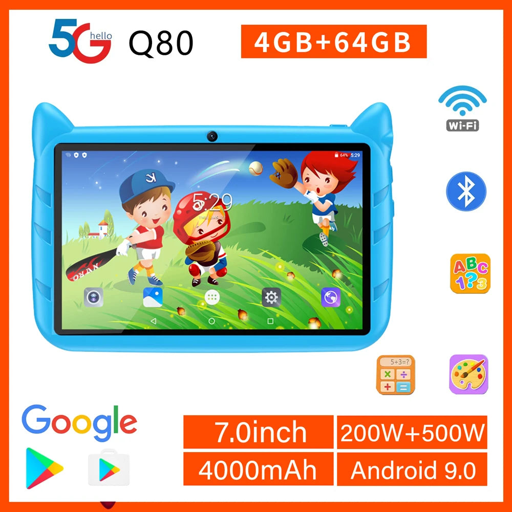 New 7 Inch Global Version 5G WiFi Kids Tablets Quad Core Android Learning Education Tablet PC 4GB RAM 64GB ROM