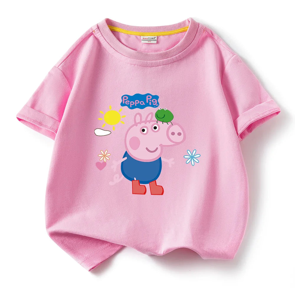 Kids T-shirt Clothes Peppa Pigs Girl Boy Short Sleeve Summer Tee Clothes Tops Cartoon Printing Children Shirt Birthday Gift